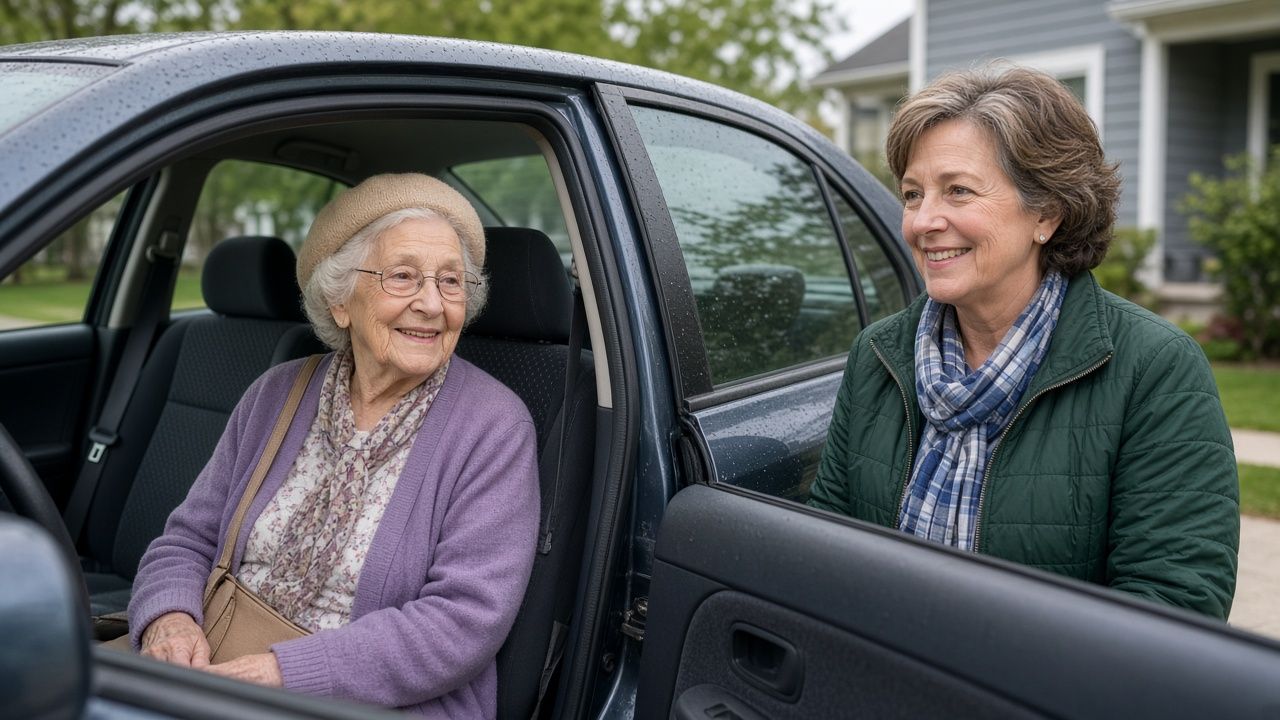 Neighbor giving an older woman a ride